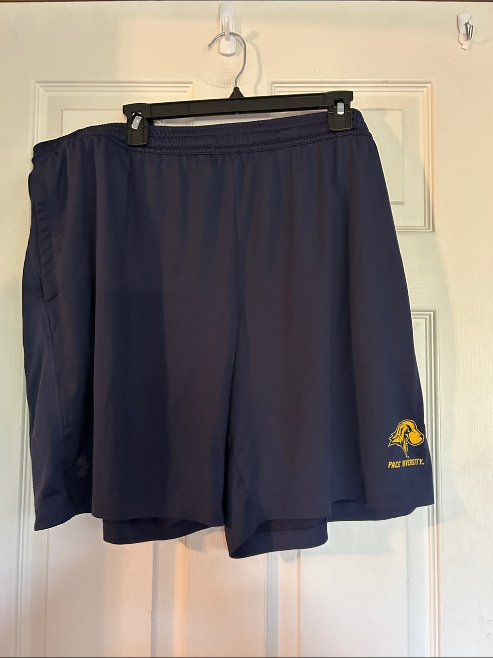 Under Armour Navy Athletic Short with Gold Pace University Logo